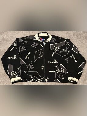 VTG 90s Tennis Balls Art Geometric AOP Bomber Jacket Colombia Made Size Small